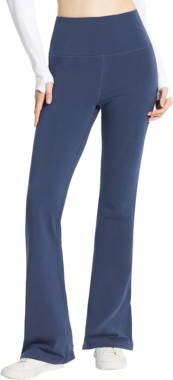 baleaf Womens Cotton Yoga Dress Pants Flare Leggings with Pockets Work Office High Waist Bell Bottom Bootcut Tall 32"