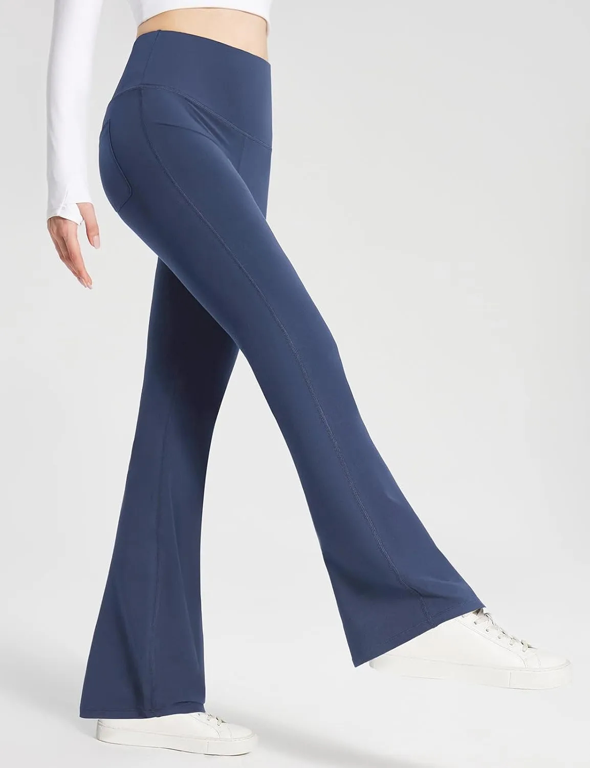 baleaf Womens Cotton Yoga Dress Pants Flare Leggings with Pockets Work Office High Waist Bell Bottom Bootcut Tall 32"