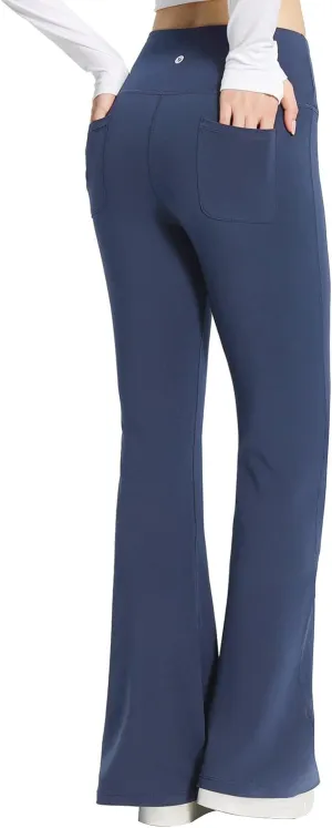 baleaf Womens Cotton Yoga Dress Pants Flare Leggings with Pockets Work Office High Waist Bell Bottom Bootcut Tall 32"