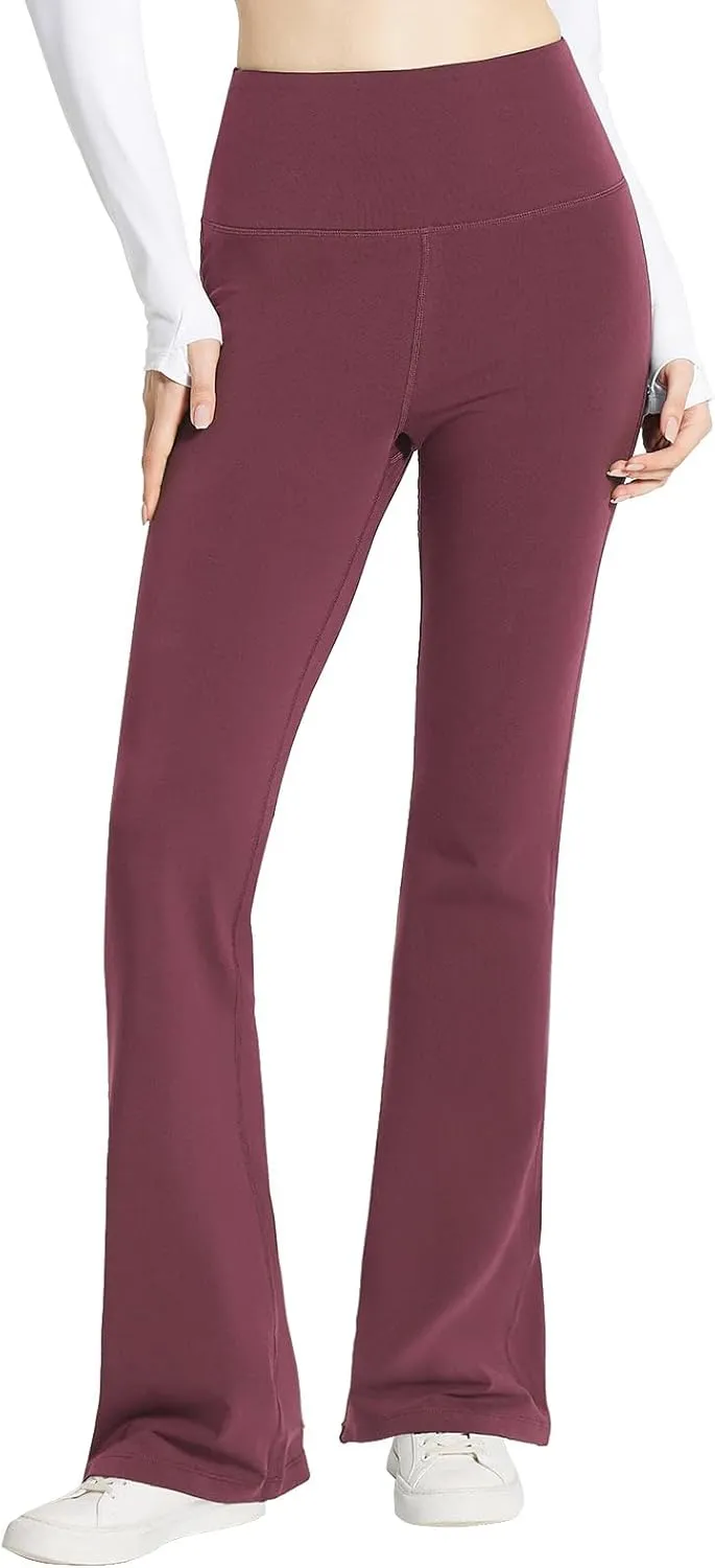 baleaf Womens Cotton Yoga Dress Pants Flare Leggings with Pockets Work Office High Waist Bell Bottom Bootcut Tall 32"