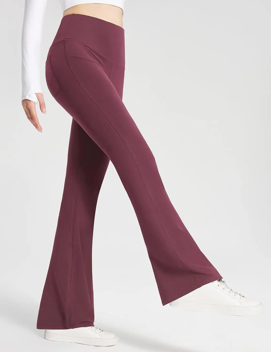 baleaf Womens Cotton Yoga Dress Pants Flare Leggings with Pockets Work Office High Waist Bell Bottom Bootcut Tall 32"