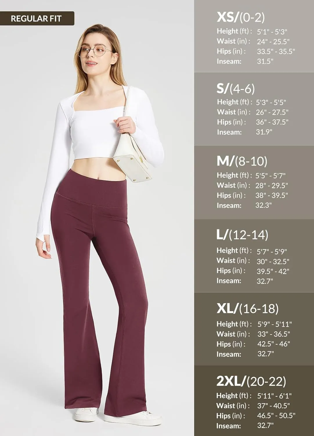 baleaf Womens Cotton Yoga Dress Pants Flare Leggings with Pockets Work Office High Waist Bell Bottom Bootcut Tall 32"
