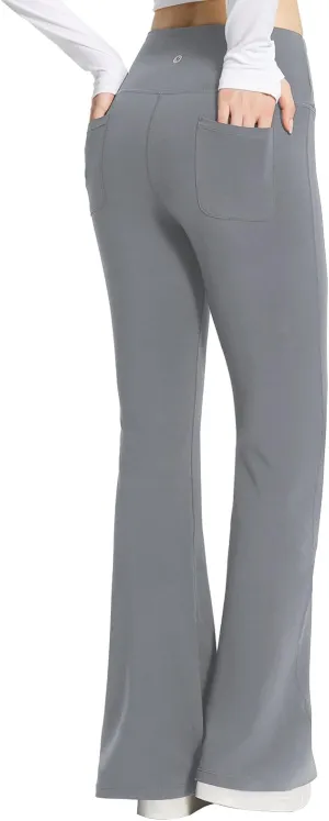 baleaf Womens Cotton Yoga Dress Pants Flare Leggings with Pockets Work Office High Waist Bell Bottom Bootcut Tall 32"