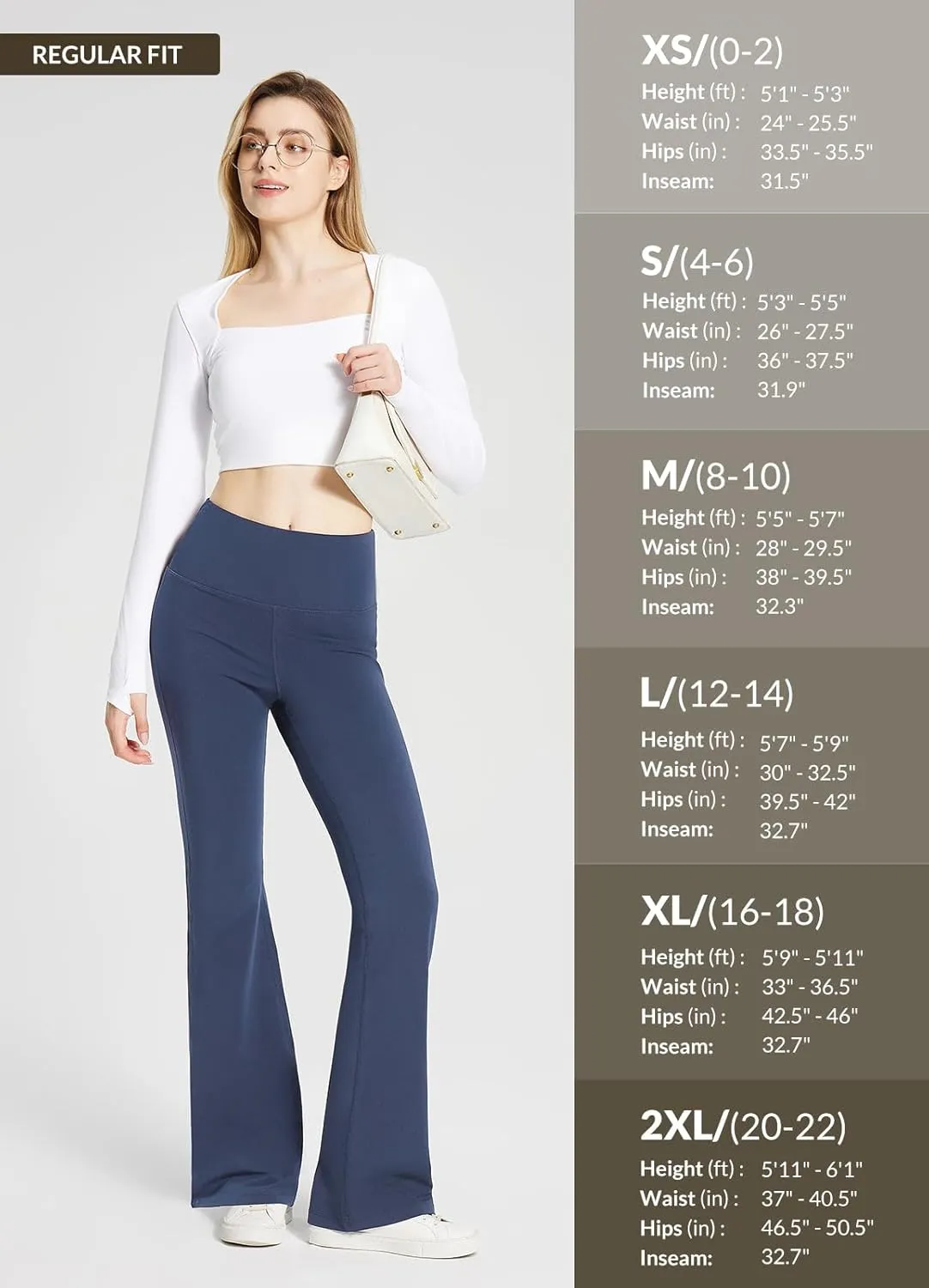 baleaf Womens Cotton Yoga Dress Pants Flare Leggings with Pockets Work Office High Waist Bell Bottom Bootcut Tall 32"