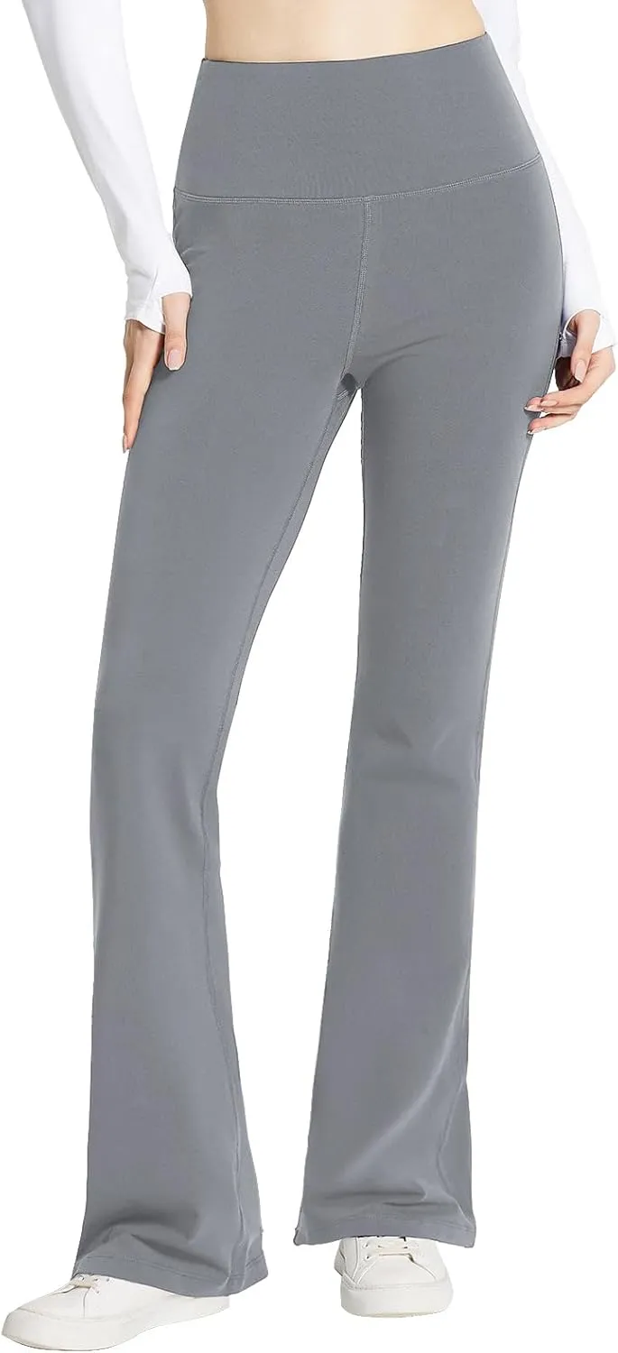 baleaf Womens Cotton Yoga Dress Pants Flare Leggings with Pockets Work Office High Waist Bell Bottom Bootcut Tall 32"