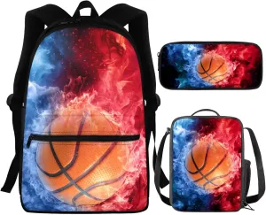 Basketball Kids Backpack Boys Toddler Personalized Cool 3Pcs School Backpacks Kindergarten School Bags with Lunch Box Lightweight Bookbag for Preschool Elementary Daycare Primary