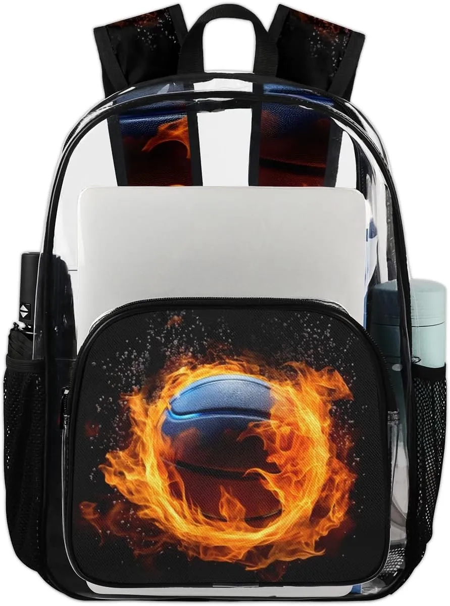 Basketball Sport Heavy Duty Clear Backpack Basketball Large See Through Backpacks PVC Transparent Backpack Clear Bags for Women Men Security Stadium Work Travel Events Concert