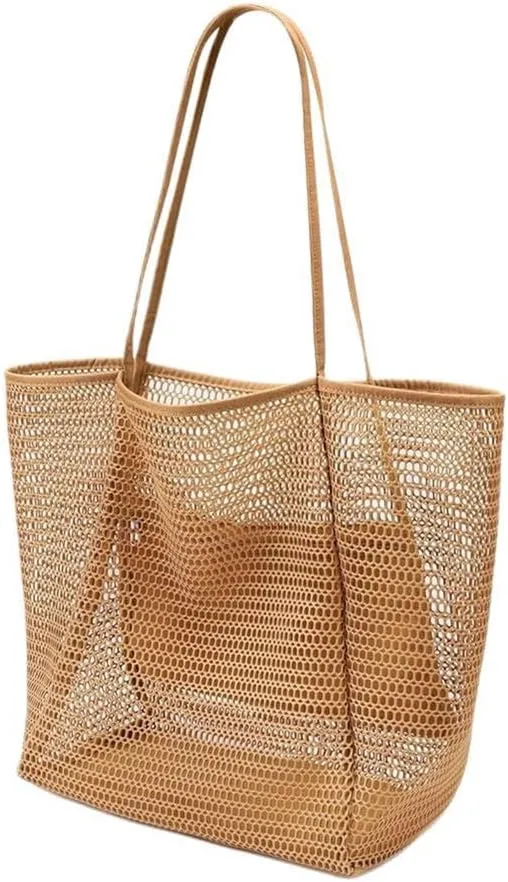 Beach Mesh Tote Hobo Bag Women Shoulder Handbag for Beach Travel Picnic Vacation