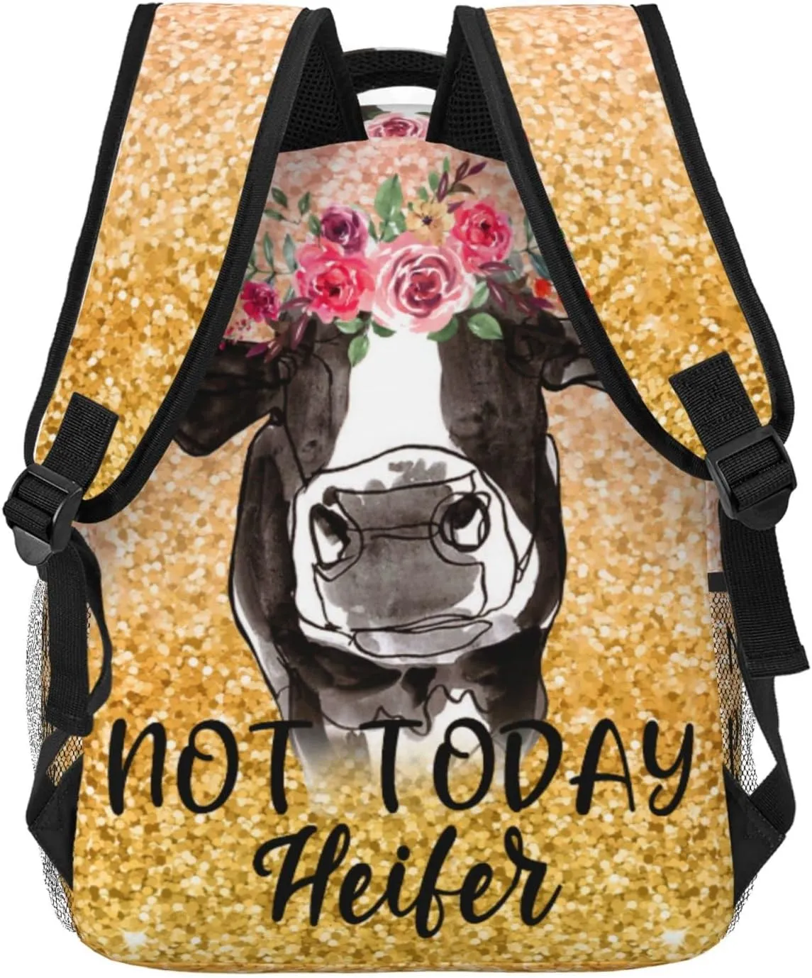 Bling Farmer Cow Sunflower Backpack Bull Cattle Double Shoulder Bag Cow Print Laptop Bagpack for Men Women Cow Stuff Accessories Bookbag for Work Camping Travel