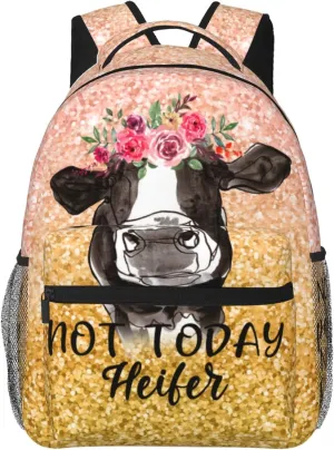 Bling Farmer Cow Sunflower Backpack Bull Cattle Double Shoulder Bag Cow Print Laptop Bagpack for Men Women Cow Stuff Accessories Bookbag for Work Camping Travel