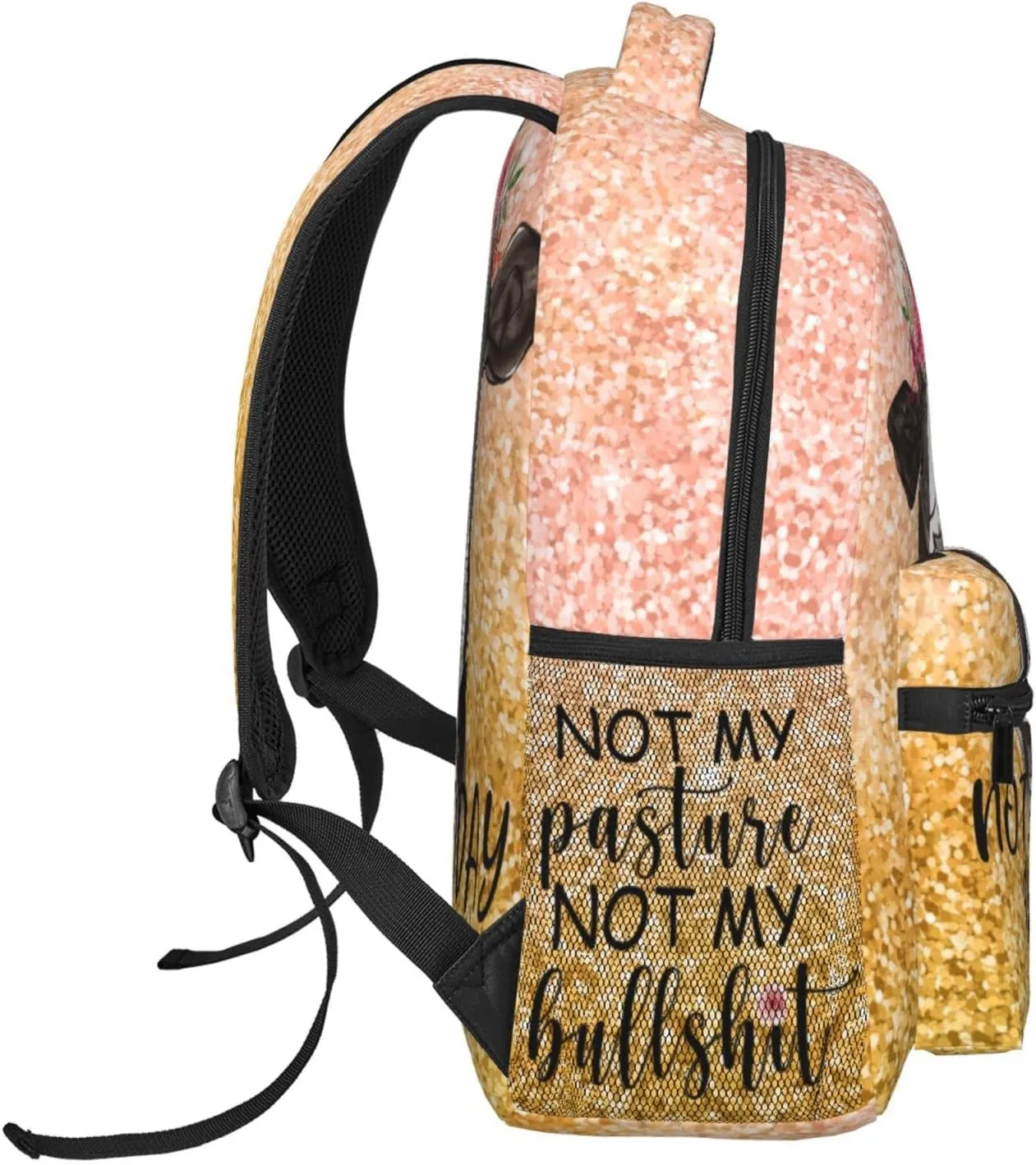Bling Farmer Cow Sunflower Backpack Bull Cattle Double Shoulder Bag Cow Print Laptop Bagpack for Men Women Cow Stuff Accessories Bookbag for Work Camping Travel