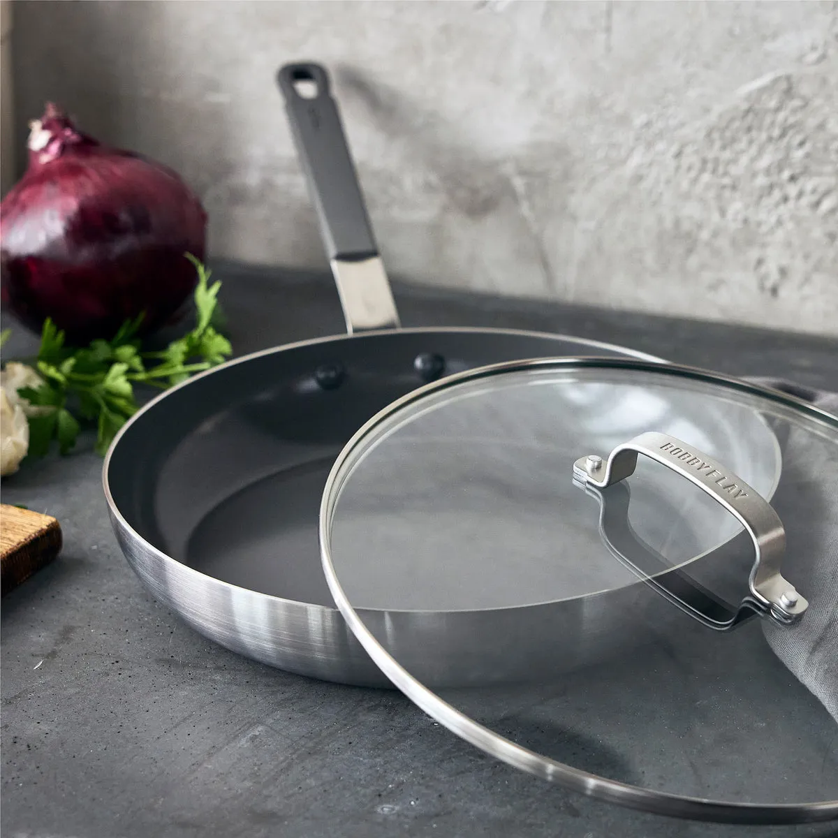 Bobby Flay by GreenPan 4-Piece Stainless Steel Frypan Set with Bobby at Home Cookbook