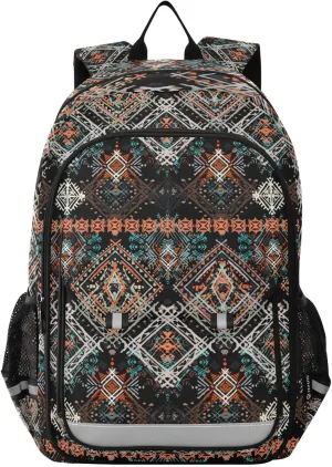 Bohemian Aztec Flower Tribe Laptop Backpack Purse for Women Men School Bag 17 Inch Bookbag Student Boys Girls Travel Casual Daypack