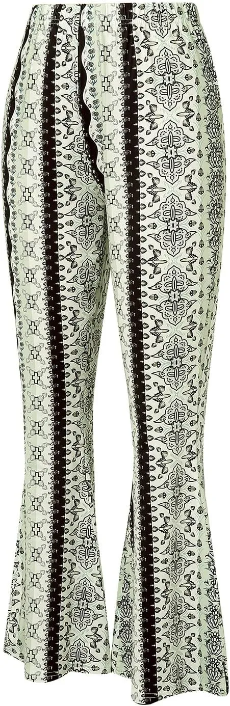 Boho Print Flare Pants for Women High Waist Stretch Comfy Bell Bottom Trousers 70s Hippie Pants Floral Yoga Leggings