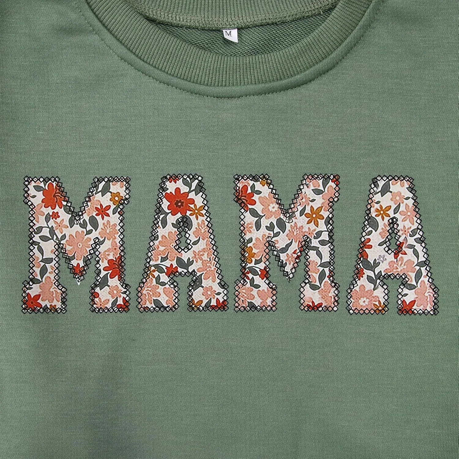 BOUTIKOME Mama Sweatshirt Women Funny Mama Letter Print Graphic Mom Life Long Sleeve Crewneck Pullover Shirt Loose Tops