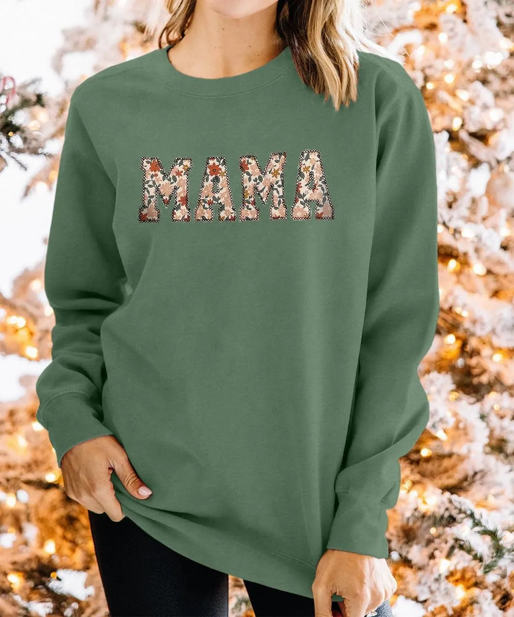 BOUTIKOME Mama Sweatshirt Women Funny Mama Letter Print Graphic Mom Life Long Sleeve Crewneck Pullover Shirt Loose Tops