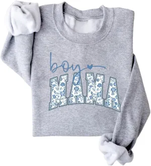 Boy Mama Women Crewneck Fleece Sweatshirt Cute Flower Graphic Mom Long Sleeve Shirt Fashion Mommy Fall Pullover Tops
