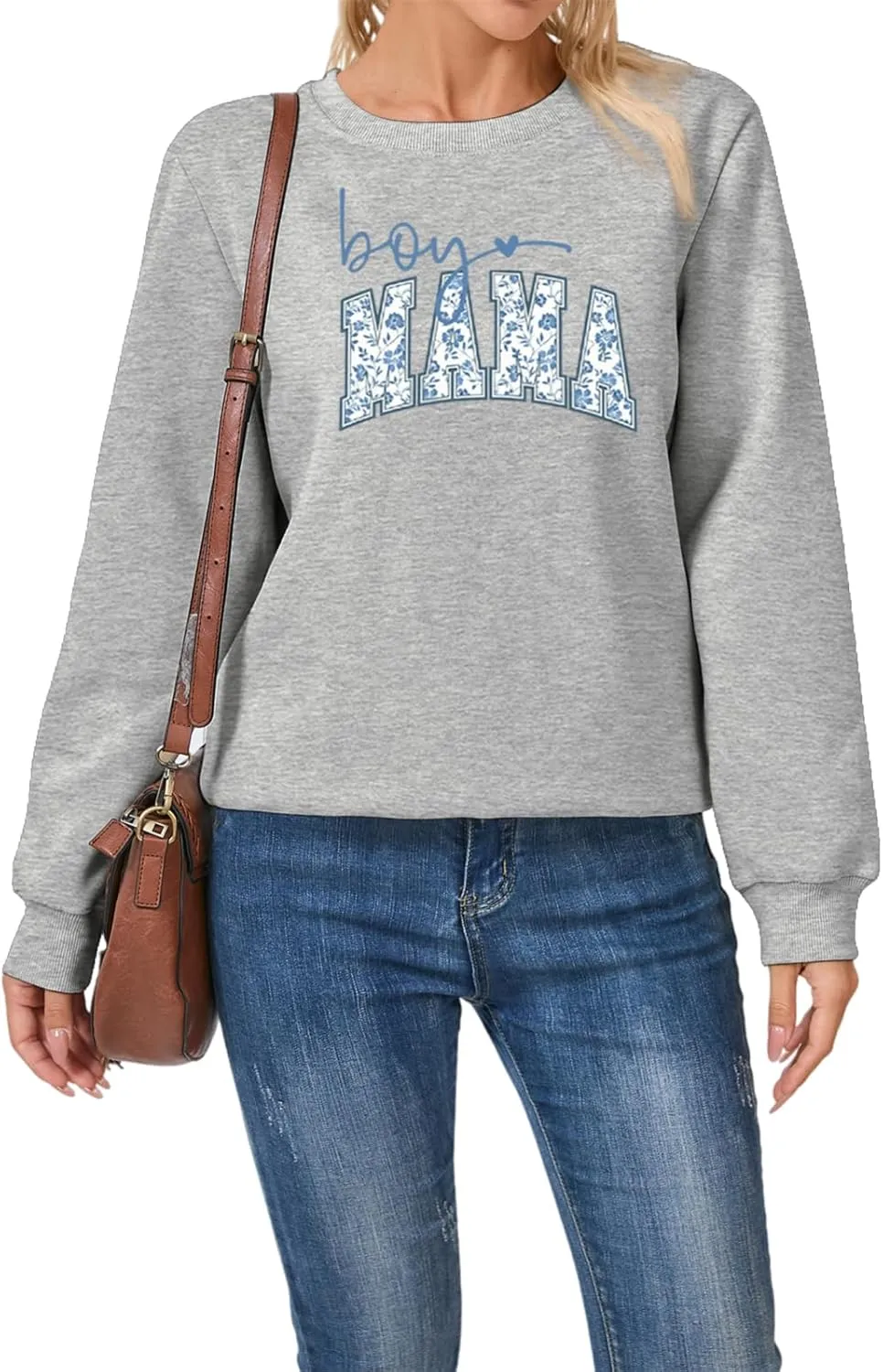 Boy Mama Women Crewneck Fleece Sweatshirt Cute Flower Graphic Mom Long Sleeve Shirt Fashion Mommy Fall Pullover Tops