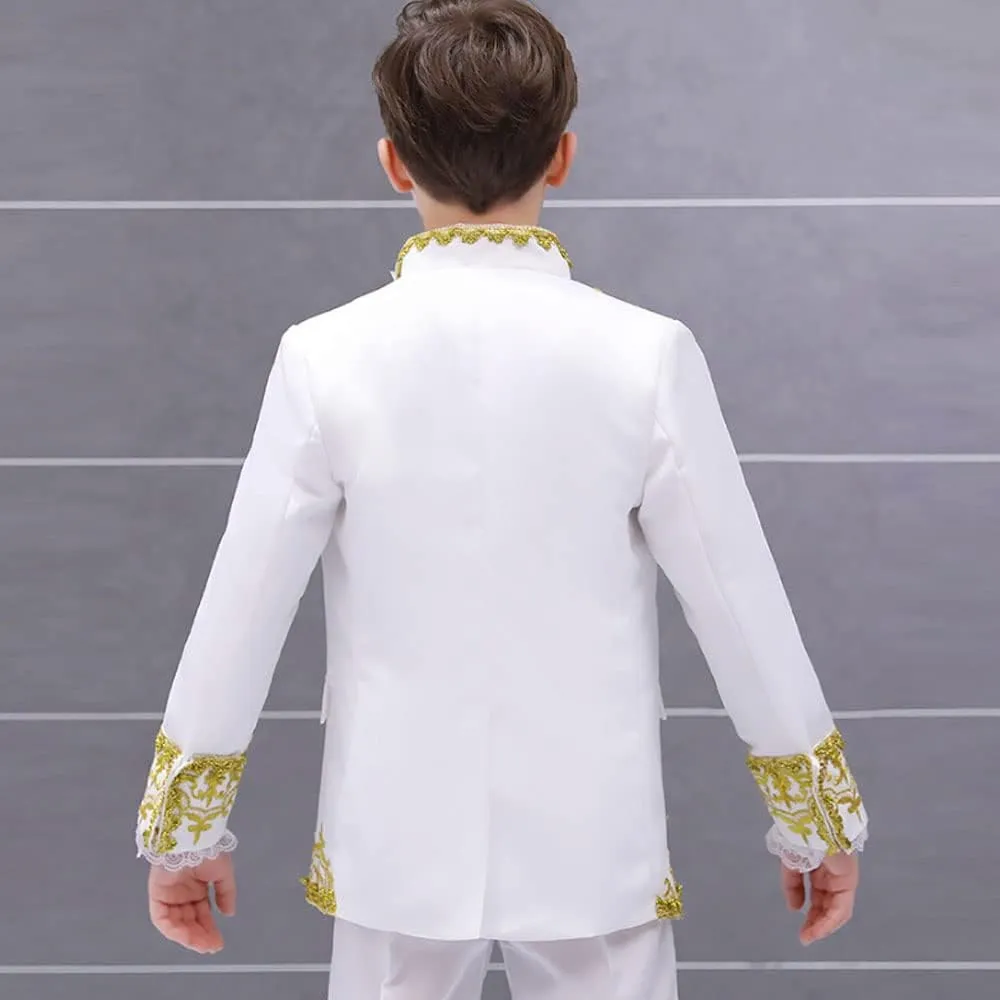 Boy Prince Costume Victorian Gothic Palace Blazer Suit Royal King Outfit Party Cosplay Halloween Costumes Kids