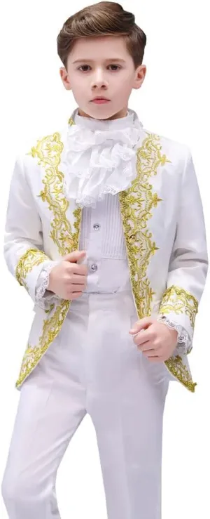Boy Prince Costume Victorian Gothic Palace Blazer Suit Royal King Outfit Party Cosplay Halloween Costumes Kids