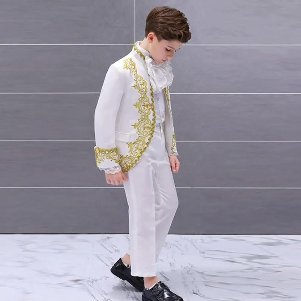 Boy Prince Costume Victorian Gothic Palace Blazer Suit Royal King Outfit Party Cosplay Halloween Costumes Kids