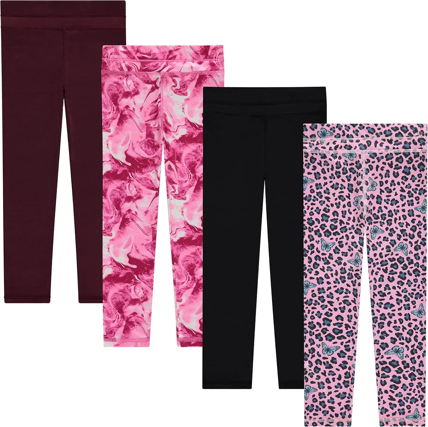 BTween Girls 4 Pack Leggings Set, Exercise, Sports Tights with Wide Waistband for Girls