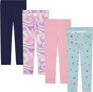 BTween Girls 4 Pack Leggings Set, Exercise, Sports Tights with Wide Waistband for Girls