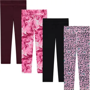 BTween Girls 4 Pack Leggings Set, Exercise, Sports Tights with Wide Waistband for Girls