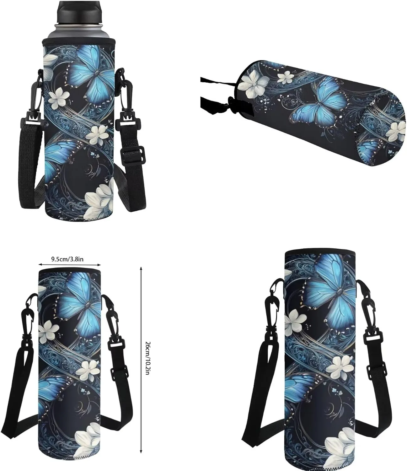 Butterfly Floral Girls Back Pack for School Teen Kids Blue Bookbag Set Kids School Bag Large Capacity Backpack with Picnic Lunch Box Pencil Case Water Bottle Sleeve Preschool Bookbag Satchel