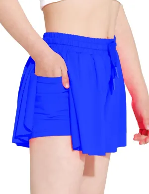 Butterfly Shorts Girls 2 in 1 Flowy Skorts with Pocket Athletic Running Tennis Skirts 3-14Y