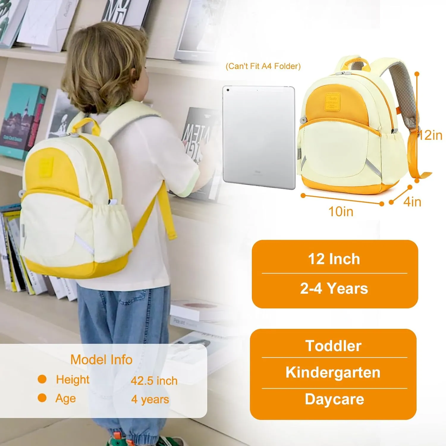 CAMTOP Toddler Backpack for Boys Girls 2-4, Kids Backpacks for Kindergarten Preschool, 12" H Small Bookbag for Daycare Travel Diaper (Yellow)