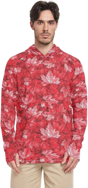 Canada Red Maple Leaf Men Sun Protection Hoodies Long Sleeve UPF 50 Mens Sun Shirt Quick Dry Rash Guard Shirts For Men UV Sailing Shirts camisas para el sol