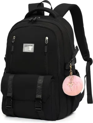 Caoroky knight Travel Laptop Backpack for Women Girls Elementary High School Bag College Backpacks Waterproof Daypack Large Bookbags Purse for Teens Students Computer Bags 15.6 Inch-Black