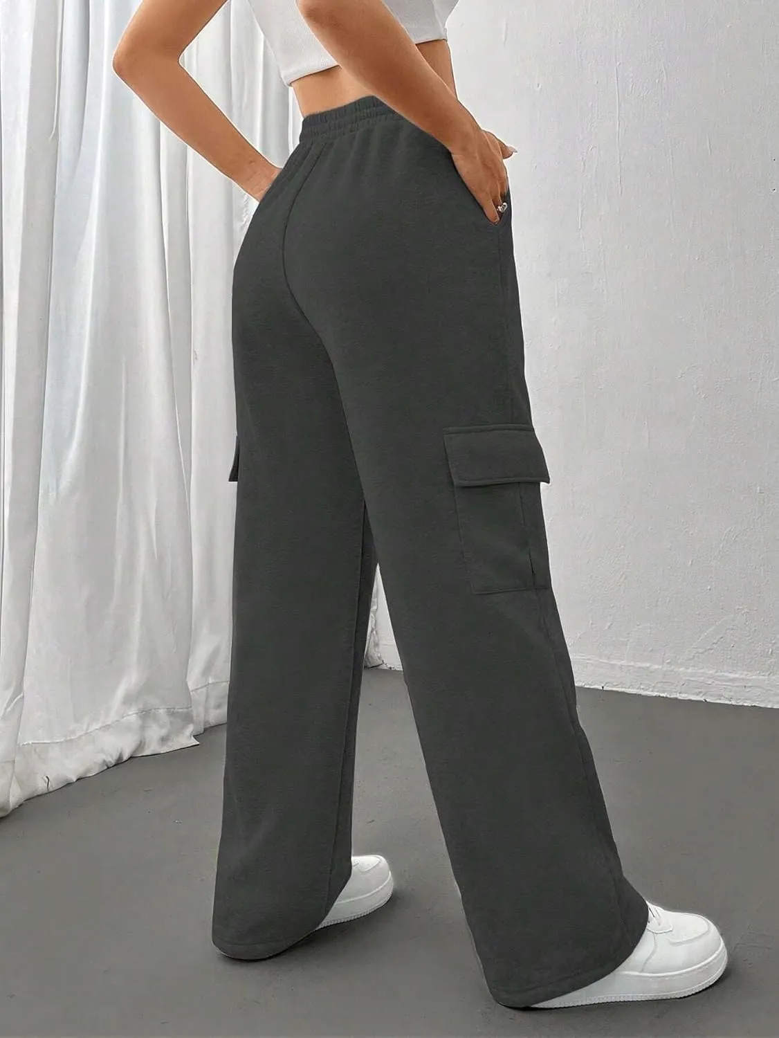 Cargo Pants for Women High Waist Baggy Wide Leg Lounge Pants Drawstring Elastic Waist Trousers