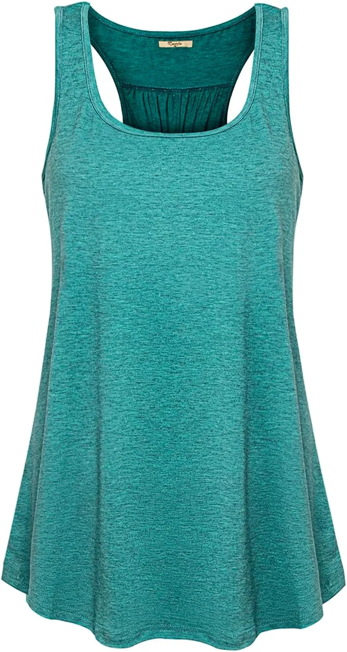 Cestyle Womens Sleeveless Scoop Neck Flowy Loose Fit Workout Shirts Racerback Long Tank Tops