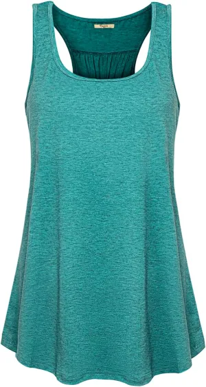 Cestyle Womens Sleeveless Scoop Neck Flowy Loose Fit Workout Shirts Racerback Long Tank Tops