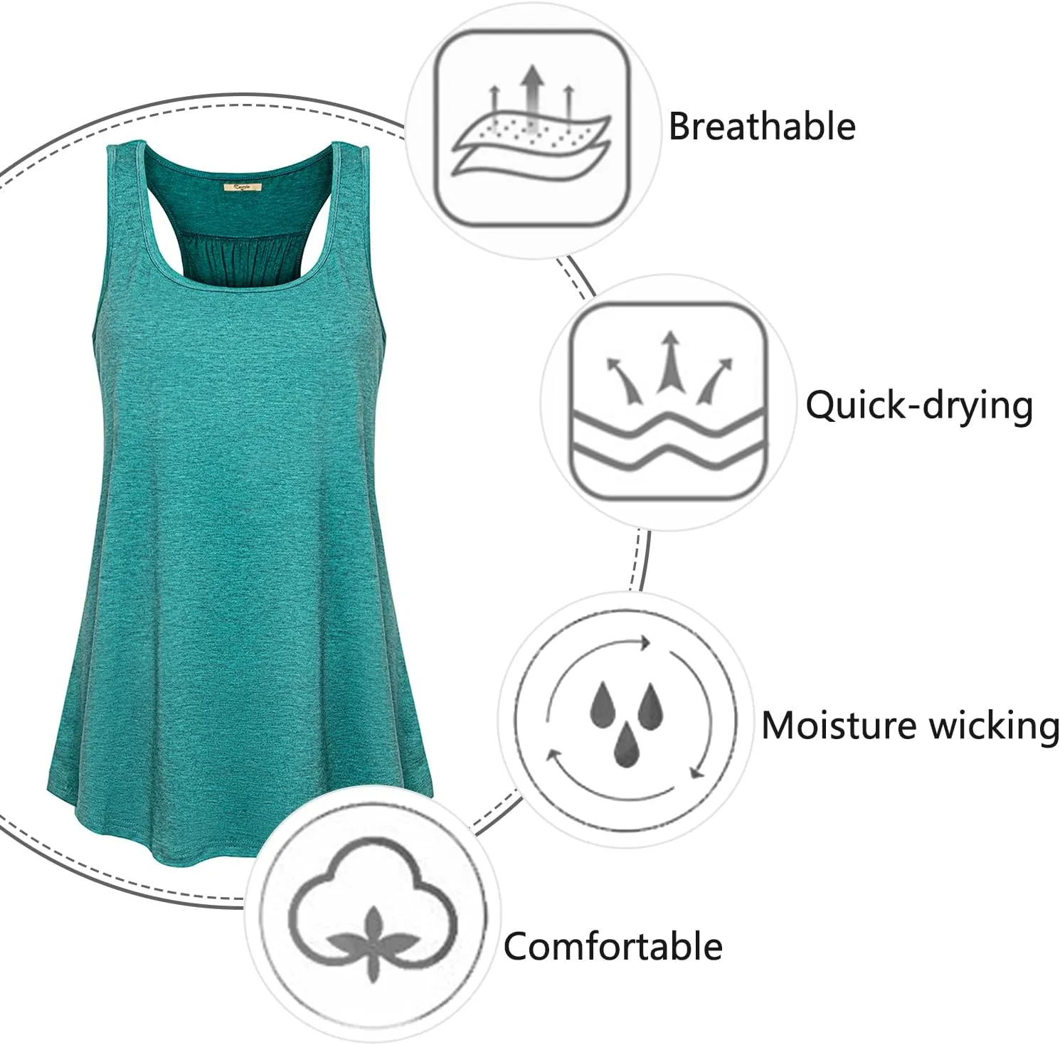 Cestyle Womens Sleeveless Scoop Neck Flowy Loose Fit Workout Shirts Racerback Long Tank Tops