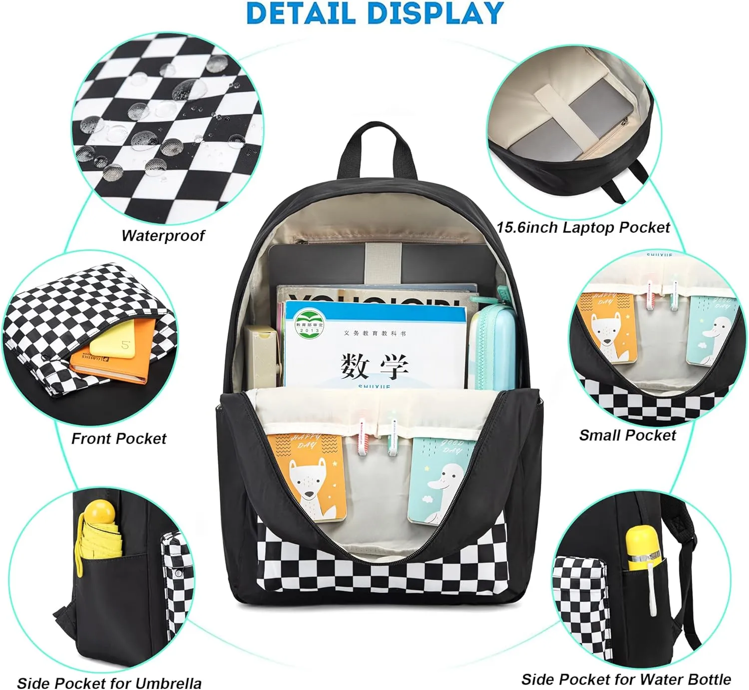 Checkered Backpack for Girls Women Teens, School Backpack College Bookbags Ladies Laptop Backpacks