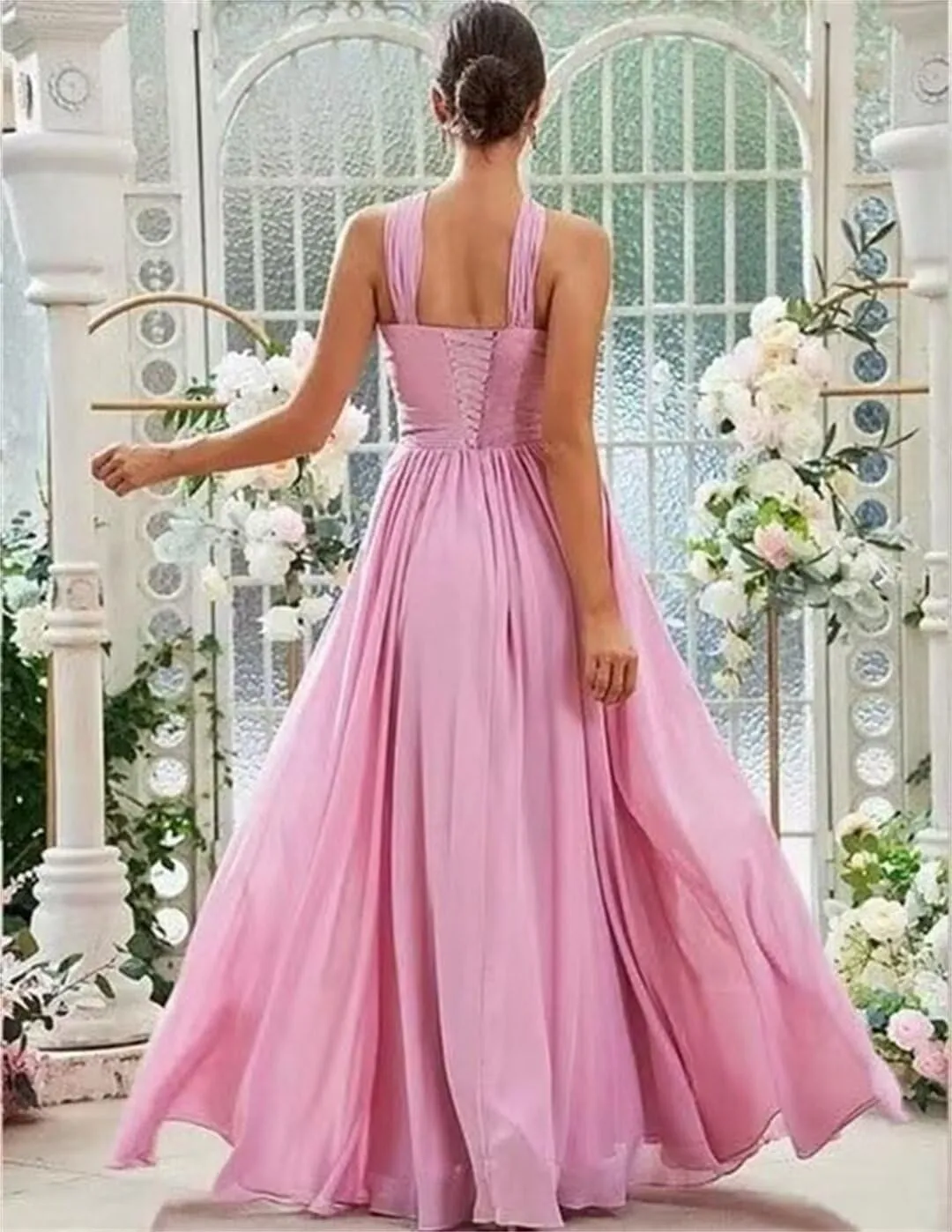 Chiffon Long Bridesmaid Dresses for Women 2024 A-line Pleats Maxi Formal Evening Party Gown with Pockets