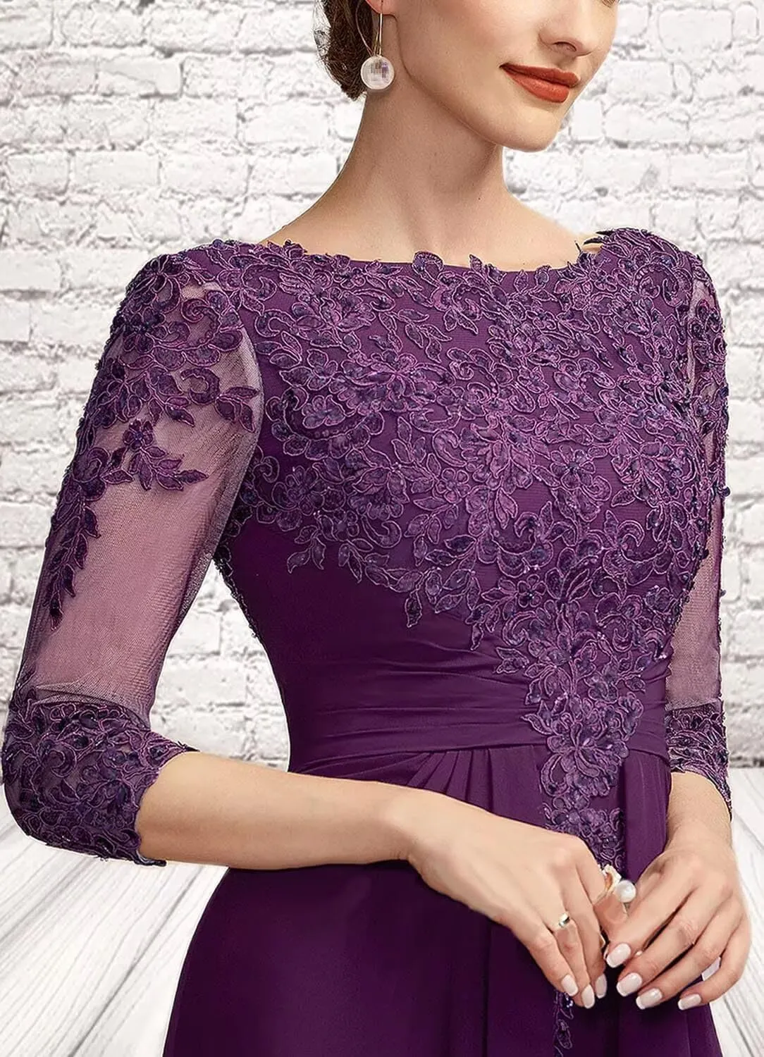 Chiffon Mother of The Bride Dresses Lace Long Evening Gowns Scoop Neck Formal Dress TN296