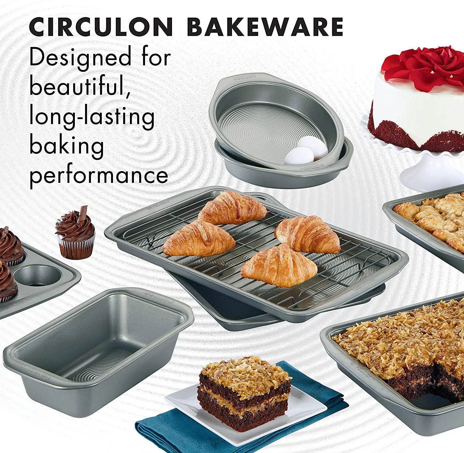 Circulon nonstick 10-PIECE bakeware set, 2-layer premium nonstick coating ,Grey