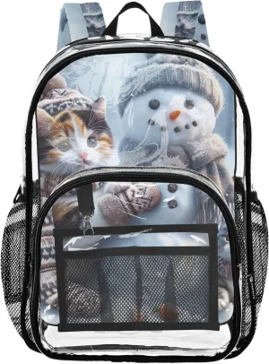 Clear Backpack for Women Girls Backpack for Kids Plastic School Clear Bookbag Snowman Cute Cat
