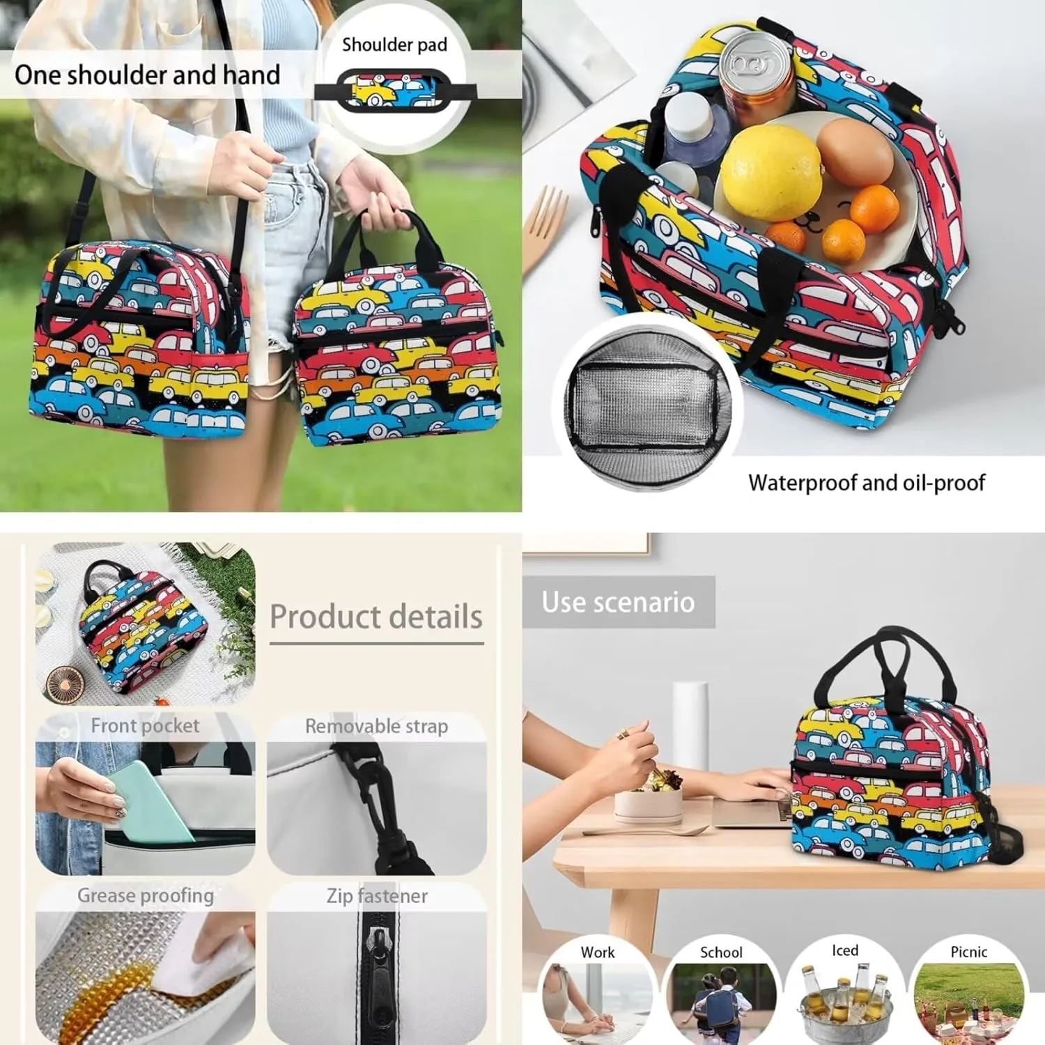Colorful Car Toy School Backpack Set for Kids Backpack with lunch Bag and Pencil Case 3 in 1, for Primary Elementary Teen Boys Girls School Bookbag Lightweight Laptop Backpack