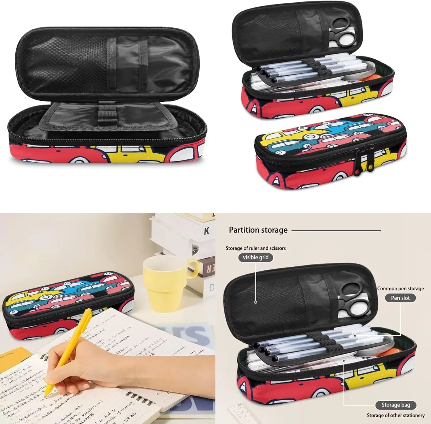 Colorful Car Toy School Backpack Set for Kids Backpack with lunch Bag and Pencil Case 3 in 1, for Primary Elementary Teen Boys Girls School Bookbag Lightweight Laptop Backpack