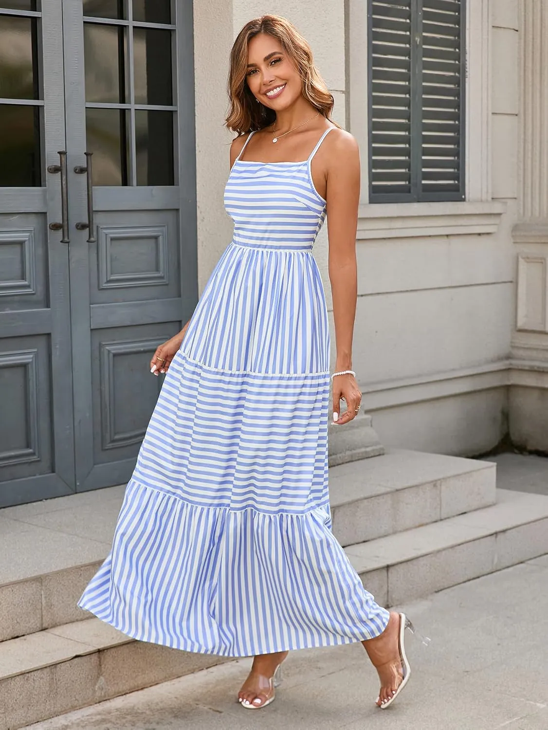 Colysmo Summer Dresses for Women 2025 Beach Maxi Dress Spaghetti Strap Boho A Line Flowy Vacation Long Dress
