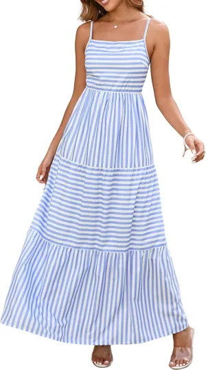 Colysmo Summer Dresses for Women 2025 Beach Maxi Dress Spaghetti Strap Boho A Line Flowy Vacation Long Dress