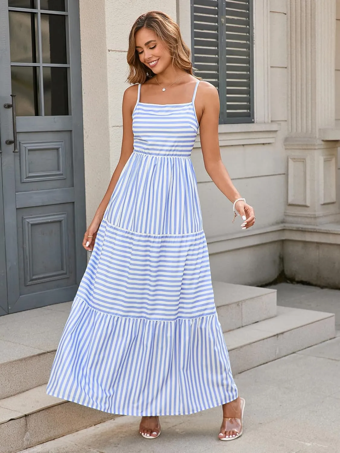 Colysmo Summer Dresses for Women 2025 Beach Maxi Dress Spaghetti Strap Boho A Line Flowy Vacation Long Dress