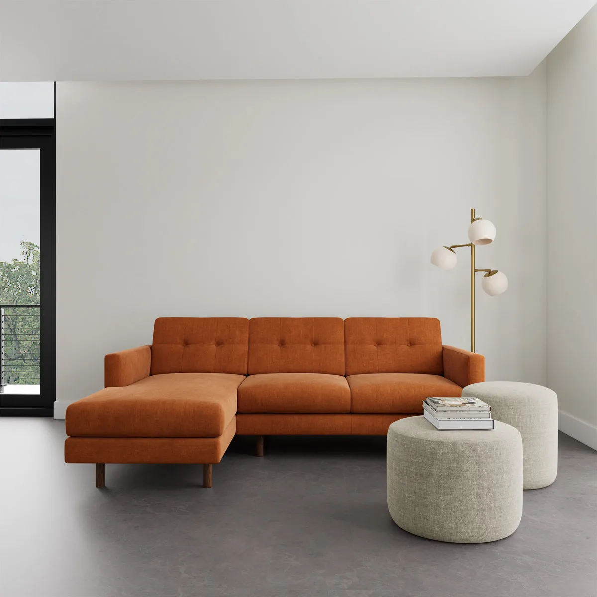 Conrad Fabric Left Chaise Sofa (Walnut Natural, Amber)
