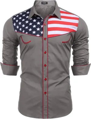 COOFANDY Men's Casual American Flag Button Down Shirts Slim Fit Long Sleeve Shirt