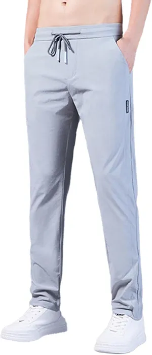 Cotton Linen Pants for Men Casual Loose Fit Pants Outdoor Hiking Trousers Drawstring Elastic Waist Straight Leg Pant